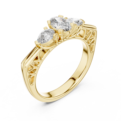 Exclusive Gold Oval-Cut Diamond Three Stone Ring
