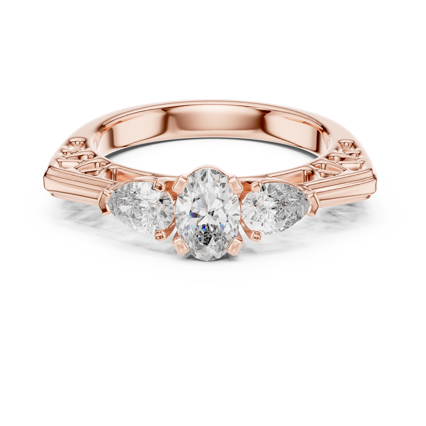 Exclusive Gold Oval-Cut Diamond Three Stone Ring