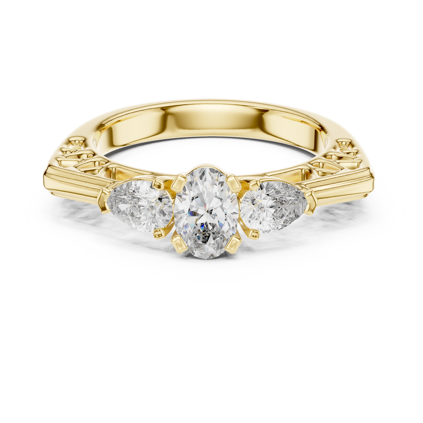 Exclusive Gold Oval-Cut Diamond Three Stone Ring