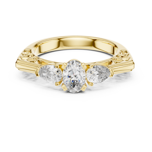 Exclusive Gold Oval-Cut Diamond Three Stone Ring