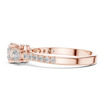 Three Stone Round Brilliant Diamond Ring with Pavé Band in 14K White Gold