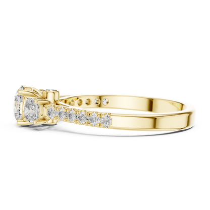 Three Stone Round Brilliant Diamond Ring with Pavé Band in 14K White Gold