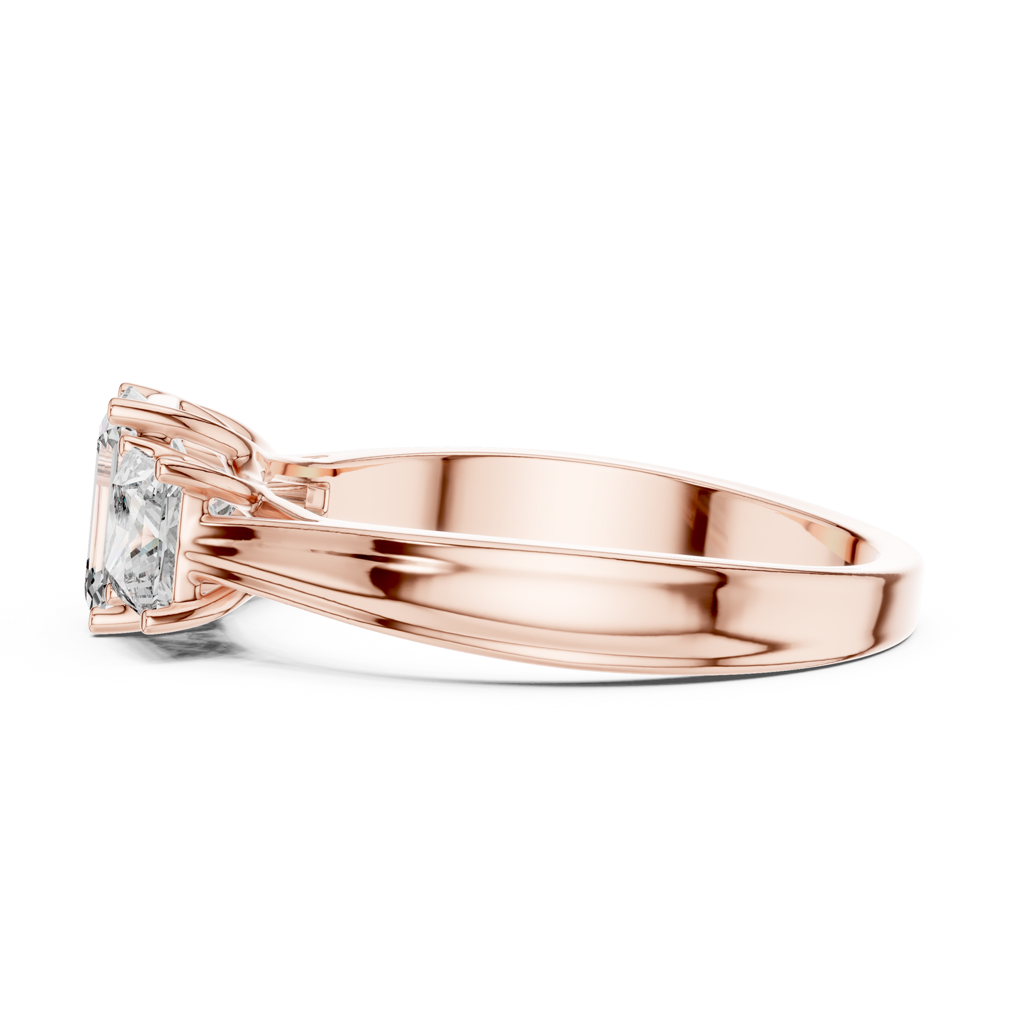 Three Stone Emerald Cut Diamond Ring with Princess Side Stones in 14K Yellow Gold