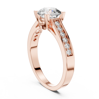 Round Cut Engagement Ring with Channel Set Side Accent Diamonds in Rose Gold