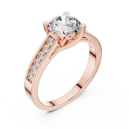 Round Cut Engagement Ring with Channel Set Side Accent Diamonds in Rose Gold