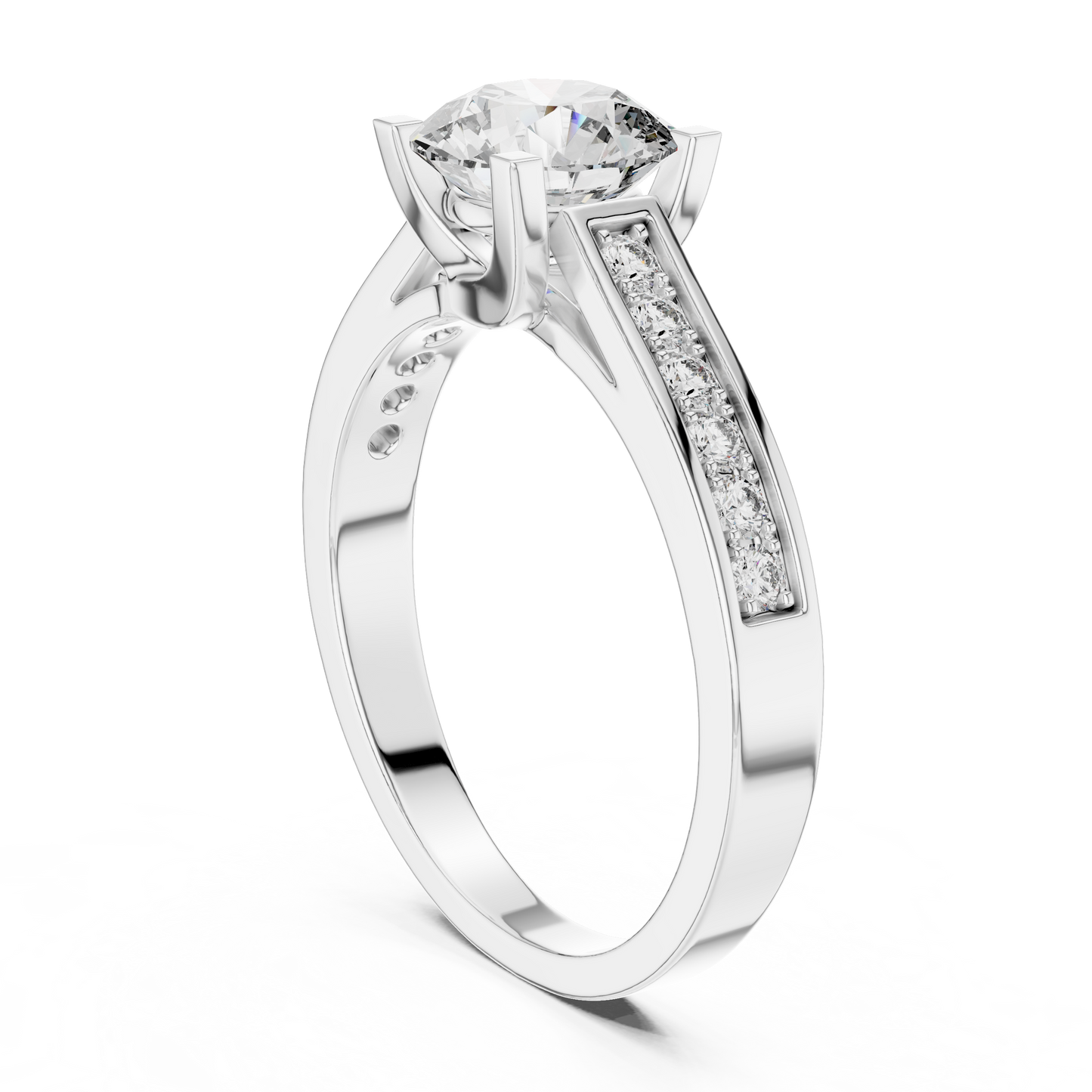 Round Cut Engagement Ring with Channel Set Side Accent Diamonds in Rose Gold