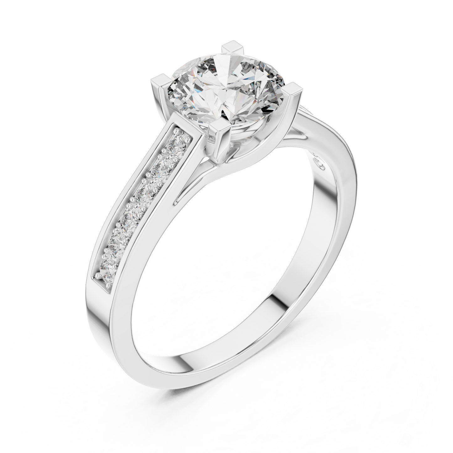 Round Cut Engagement Ring with Channel Set Side Accent Diamonds in Rose Gold