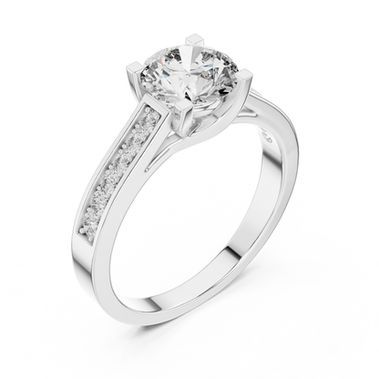 Round Cut Engagement Ring with Channel Set Side Accent Diamonds in Rose Gold