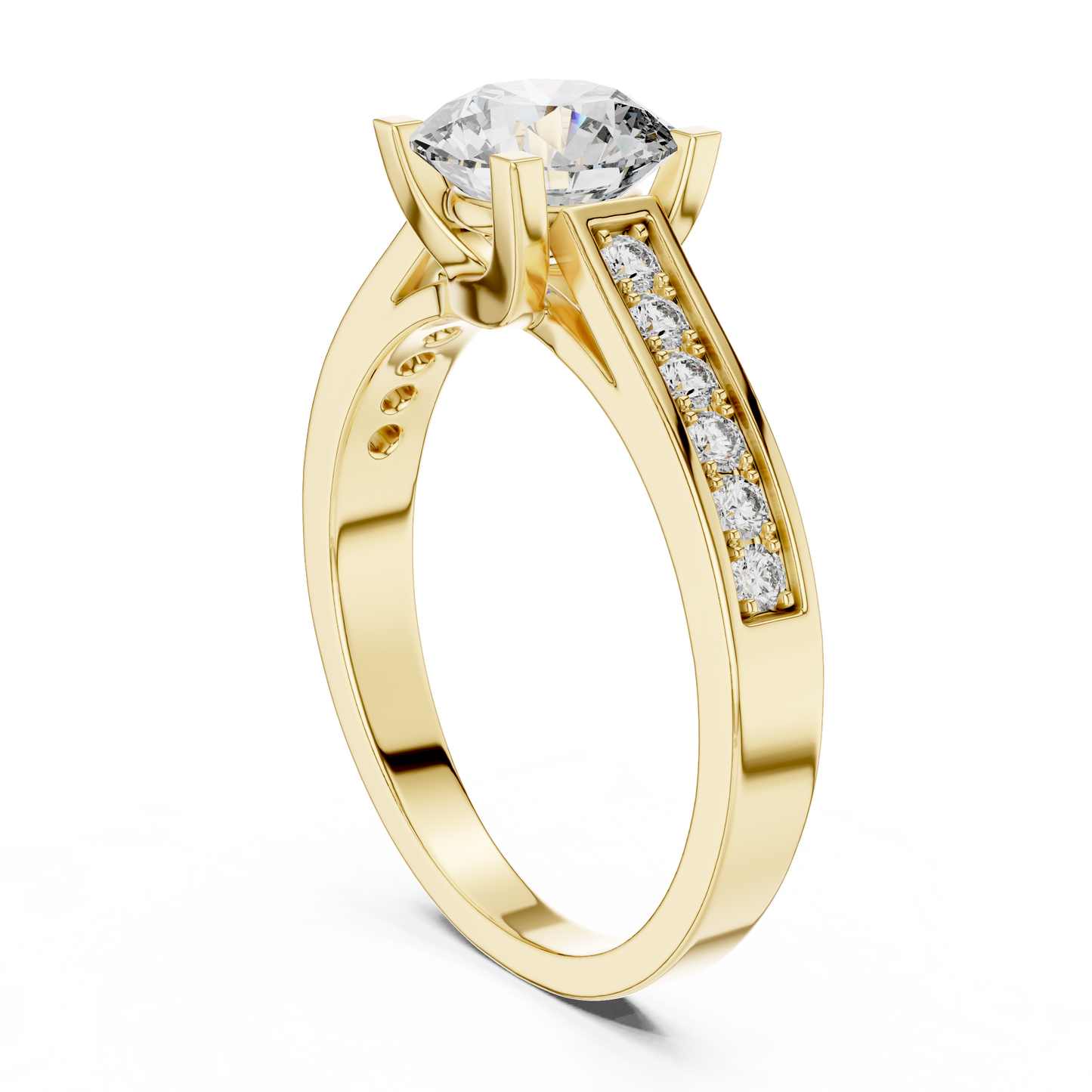 Round Cut Engagement Ring with Channel Set Side Accent Diamonds in Rose Gold