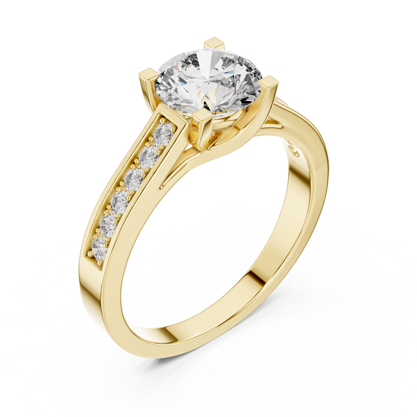Round Cut Engagement Ring with Channel Set Side Accent Diamonds in Rose Gold