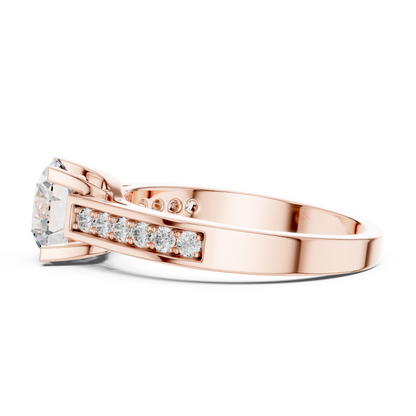 Round Cut Engagement Ring with Channel Set Side Accent Diamonds in Rose Gold