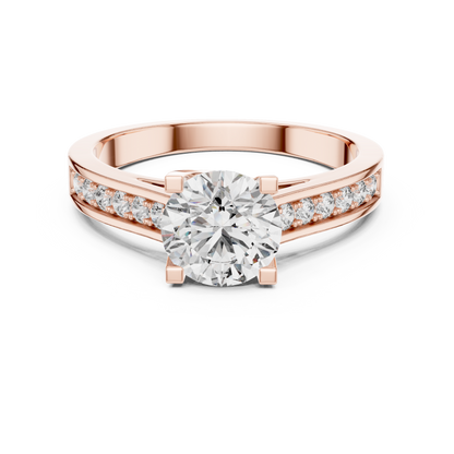 Round Cut Engagement Ring with Channel Set Side Accent Diamonds in Rose Gold