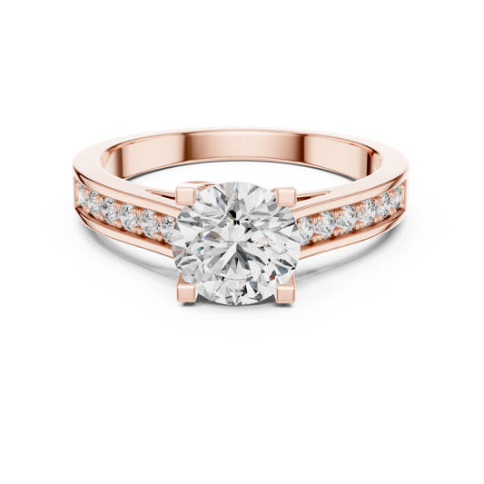 Round Cut Engagement Ring with Channel Set Side Accent Diamonds in Rose Gold