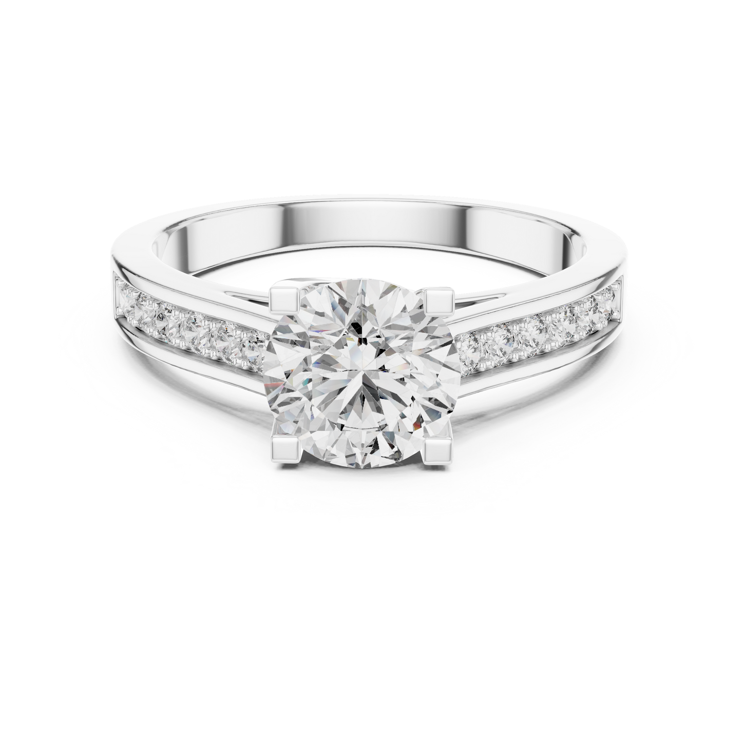 Round Cut Engagement Ring with Channel Set Side Accent Diamonds in Rose Gold