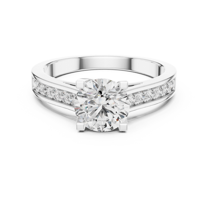 Round Cut Engagement Ring with Channel Set Side Accent Diamonds in Rose Gold