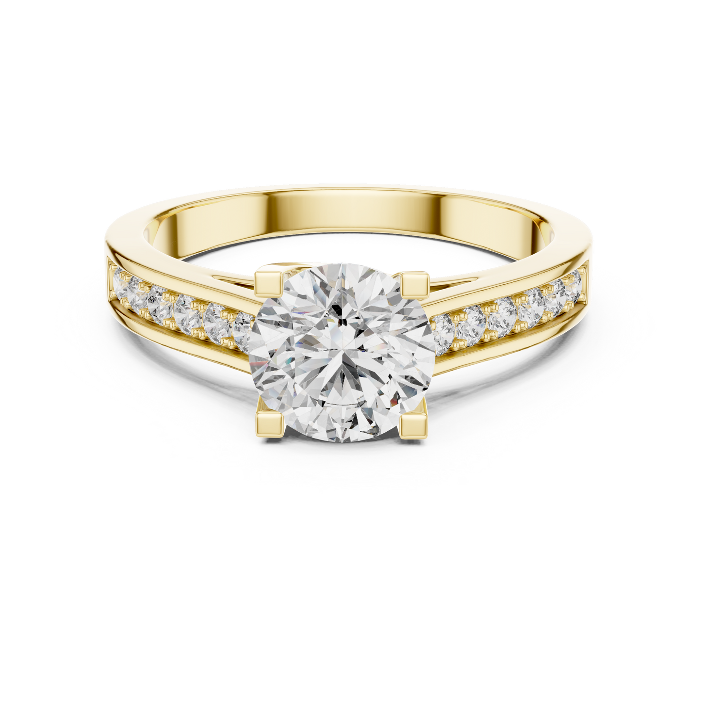Round Cut Engagement Ring with Channel Set Side Accent Diamonds in Rose Gold