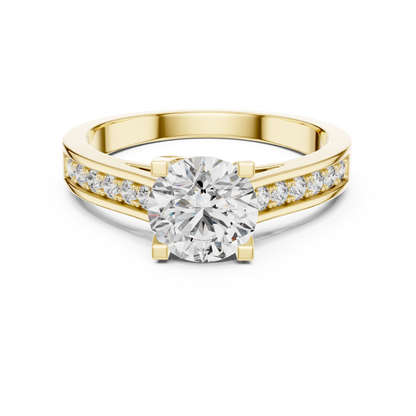 Round Cut Engagement Ring with Channel Set Side Accent Diamonds in Rose Gold