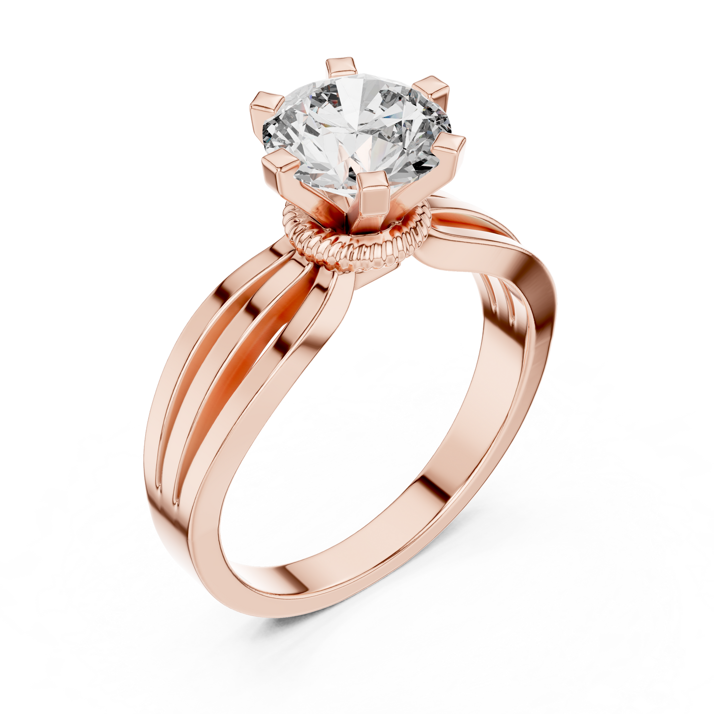 Classic Round Cut Solitaire Ring with Split Shank in Yellow Gold