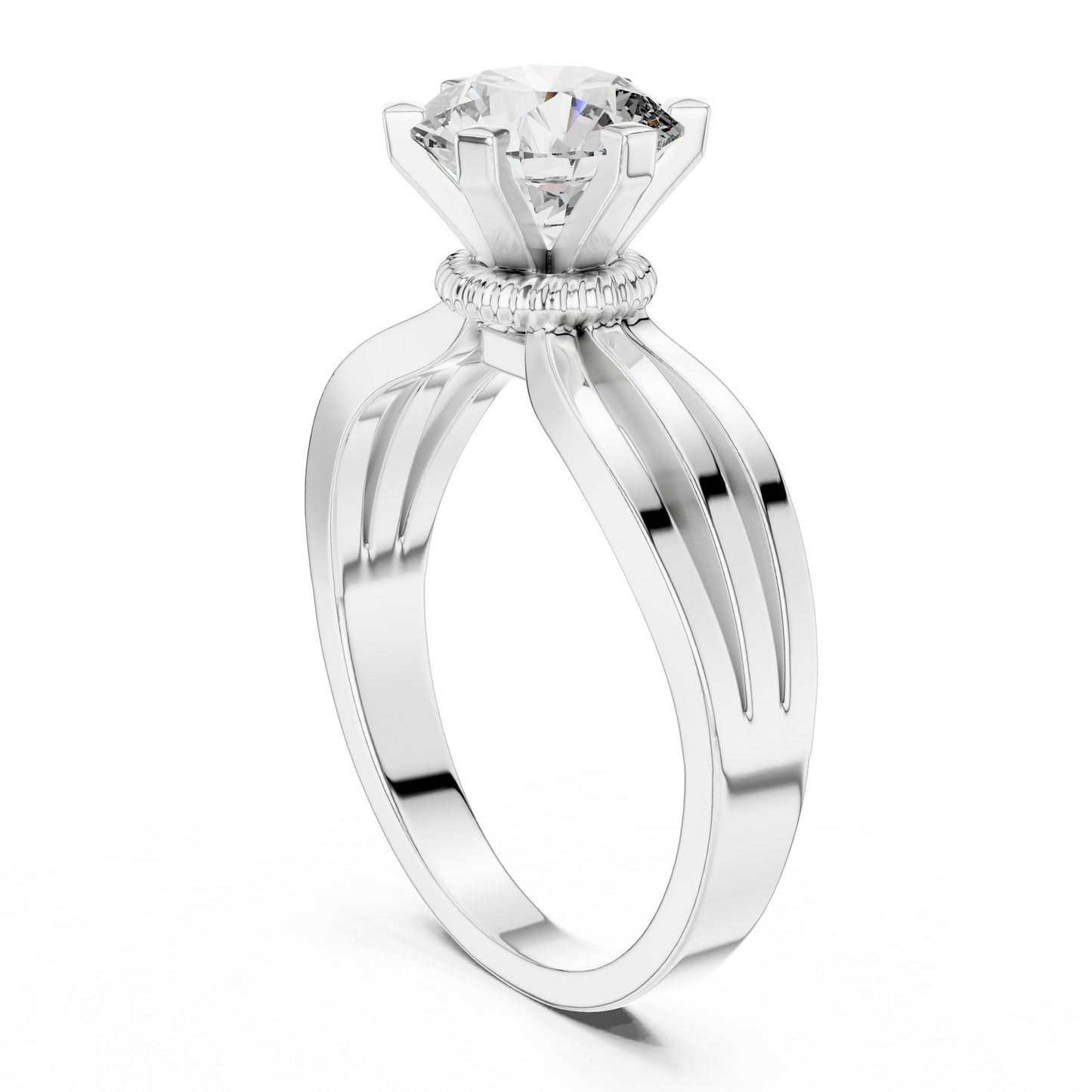 Classic Round Cut Solitaire Ring with Split Shank in Yellow Gold