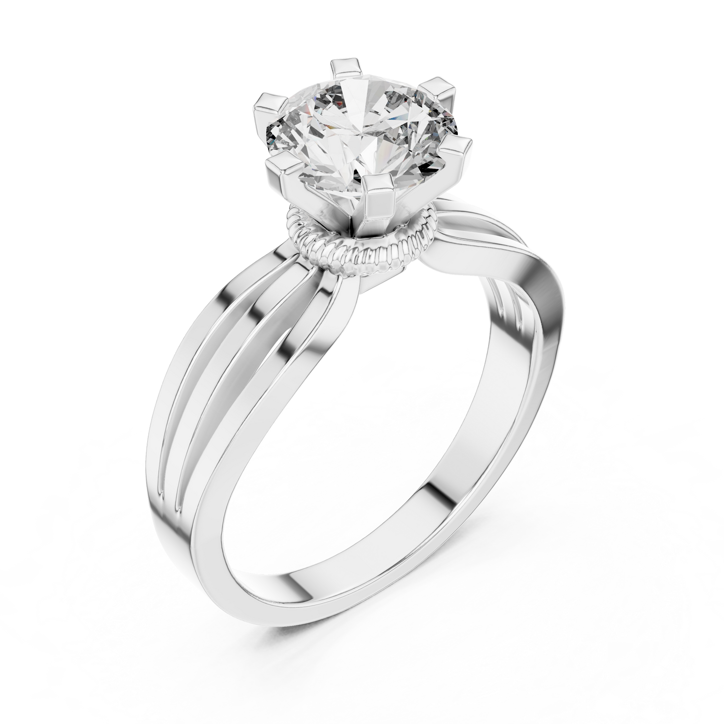 Classic Round Cut Solitaire Ring with Split Shank in Yellow Gold