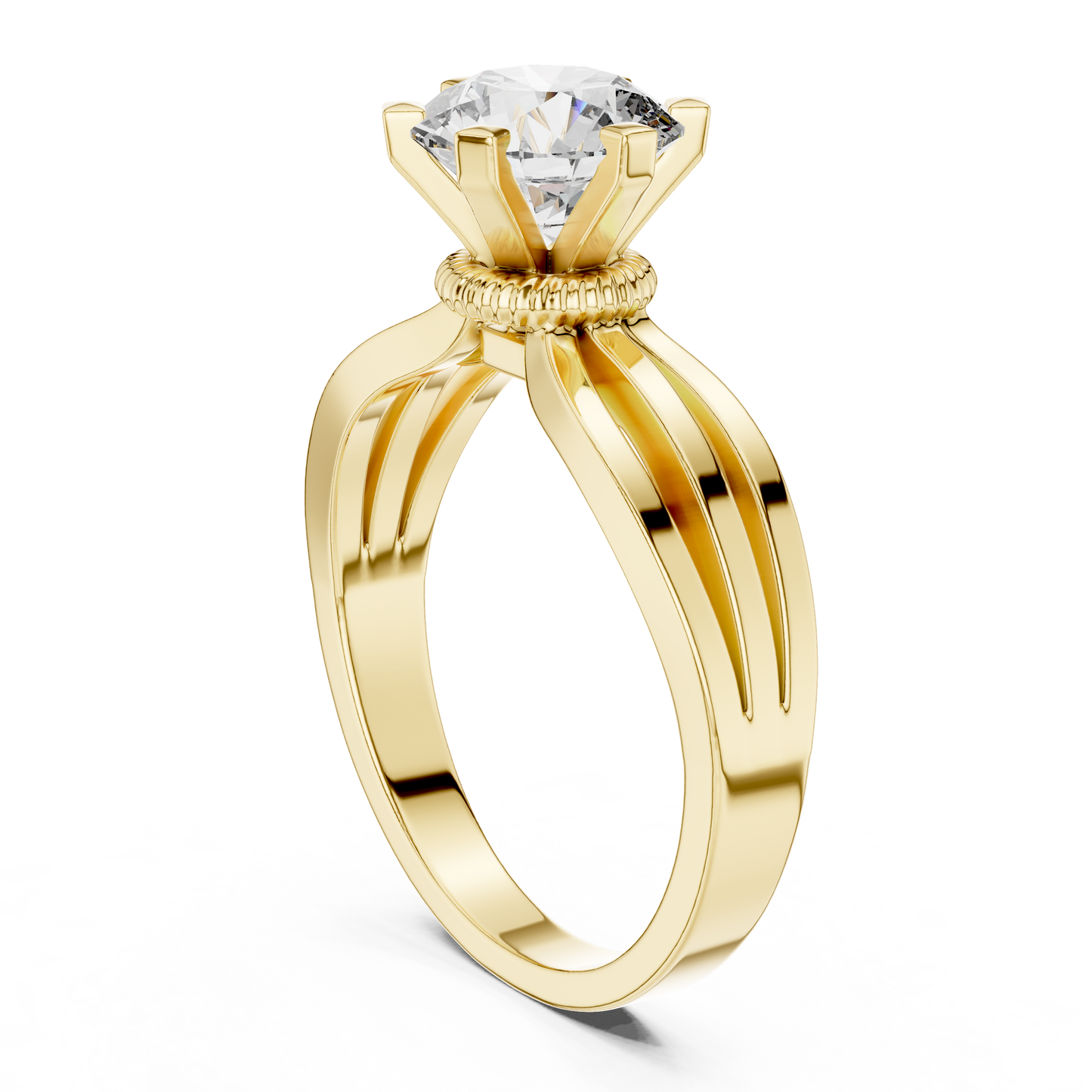 Classic Round Cut Solitaire Ring with Split Shank in Yellow Gold
