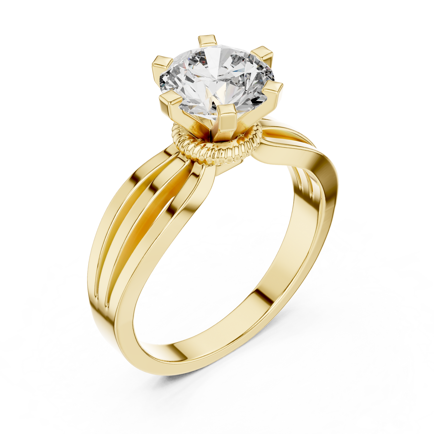 Classic Round Cut Solitaire Ring with Split Shank in Yellow Gold
