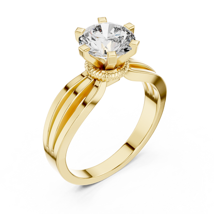 Classic Round Cut Solitaire Ring with Split Shank in Yellow Gold