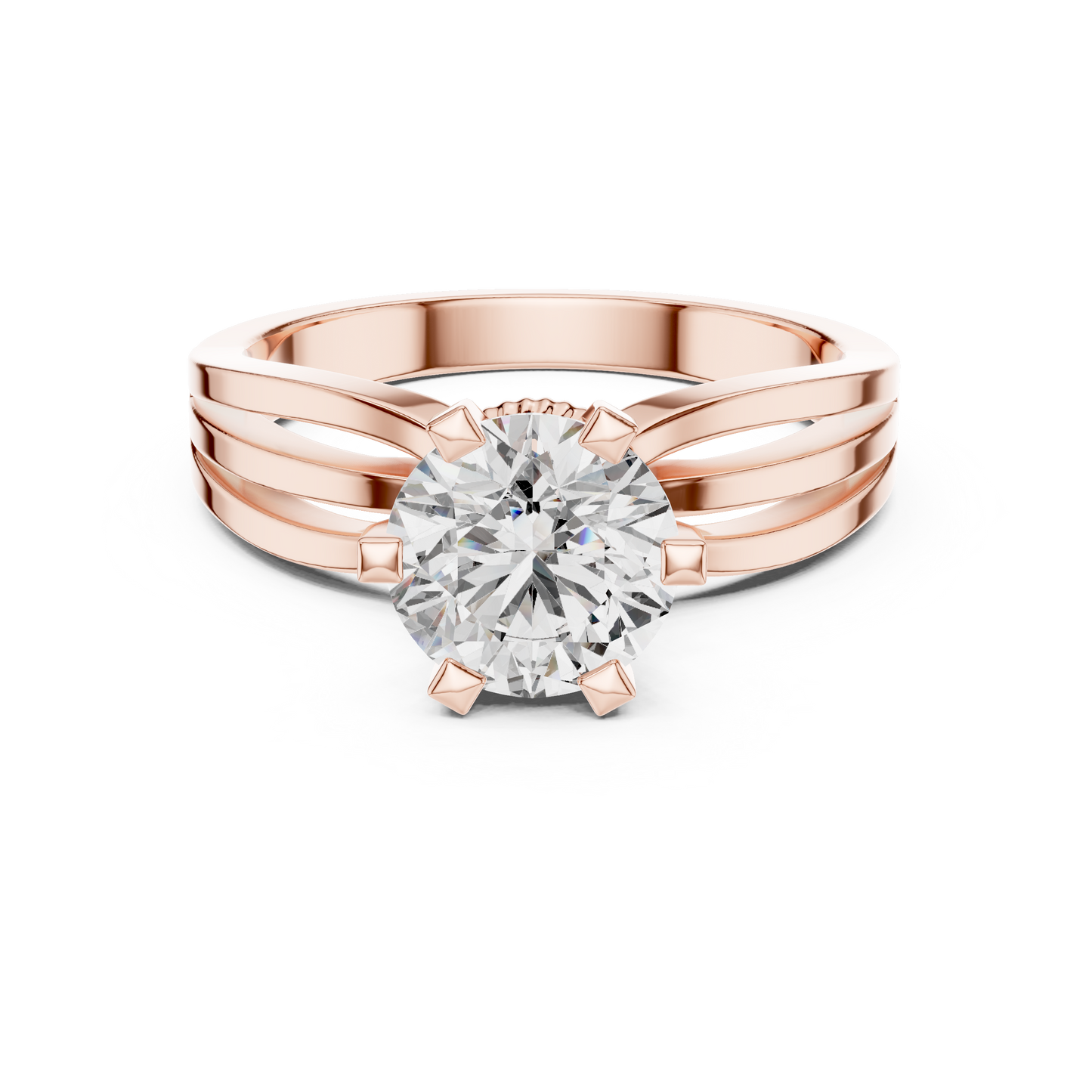 Classic Round Cut Solitaire Ring with Split Shank in Yellow Gold