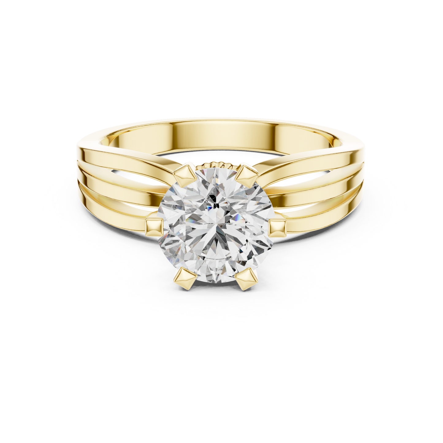 Classic Round Cut Solitaire Ring with Split Shank in Yellow Gold