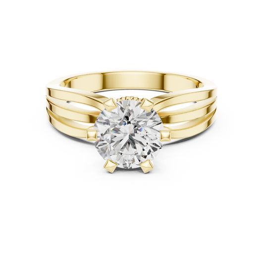 Classic Round Cut Solitaire Ring with Split Shank in Yellow Gold