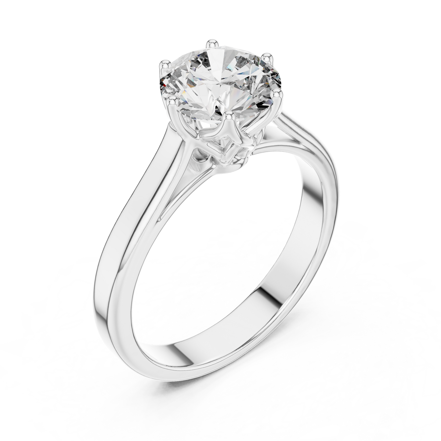 Classic Round Brilliant Solitaire Ring in White Gold | Six-Prong Cathedral Setting