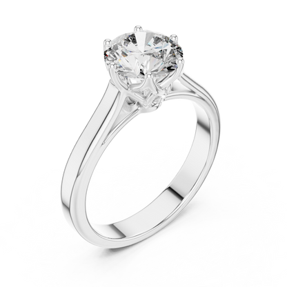 Classic Round Brilliant Solitaire Ring in White Gold | Six-Prong Cathedral Setting