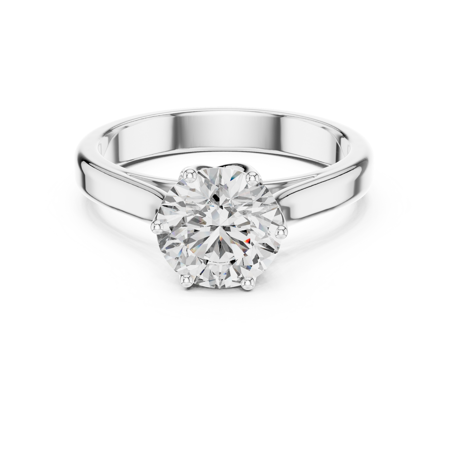 Classic Round Brilliant Solitaire Ring in White Gold | Six-Prong Cathedral Setting