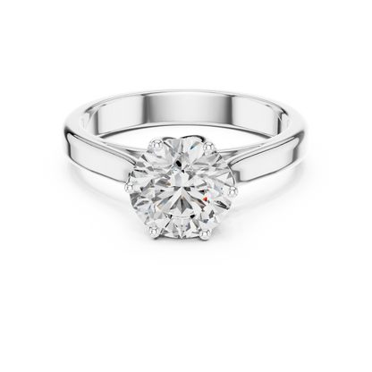Classic Round Brilliant Solitaire Ring in White Gold | Six-Prong Cathedral Setting