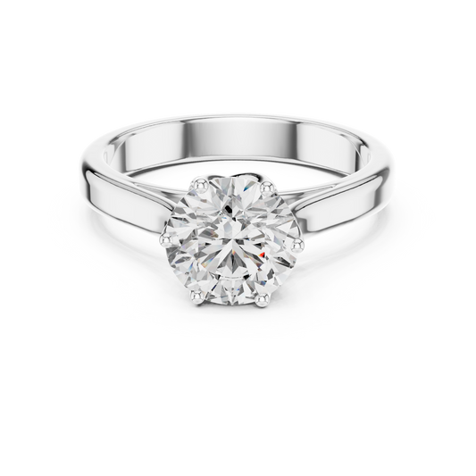 Classic Round Brilliant Solitaire Ring in White Gold | Six-Prong Cathedral Setting
