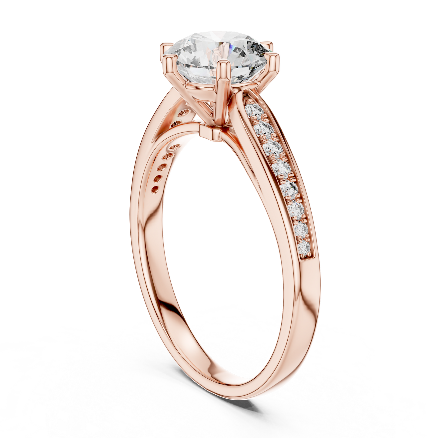 Round Engagement Ring with Side Accent Diamonds in 14K Yellow Gold