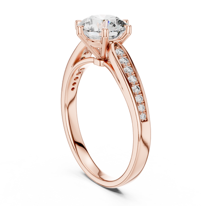 Round Engagement Ring with Side Accent Diamonds in 14K Yellow Gold