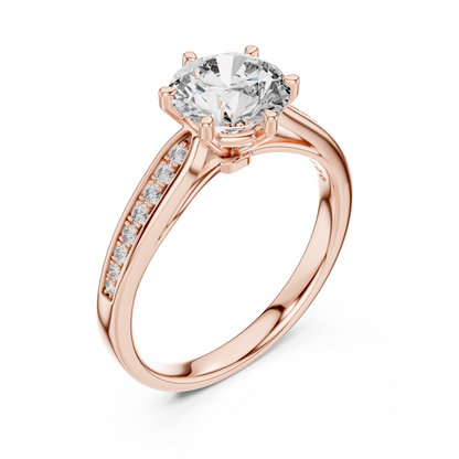 Round Engagement Ring with Side Accent Diamonds in 14K Yellow Gold