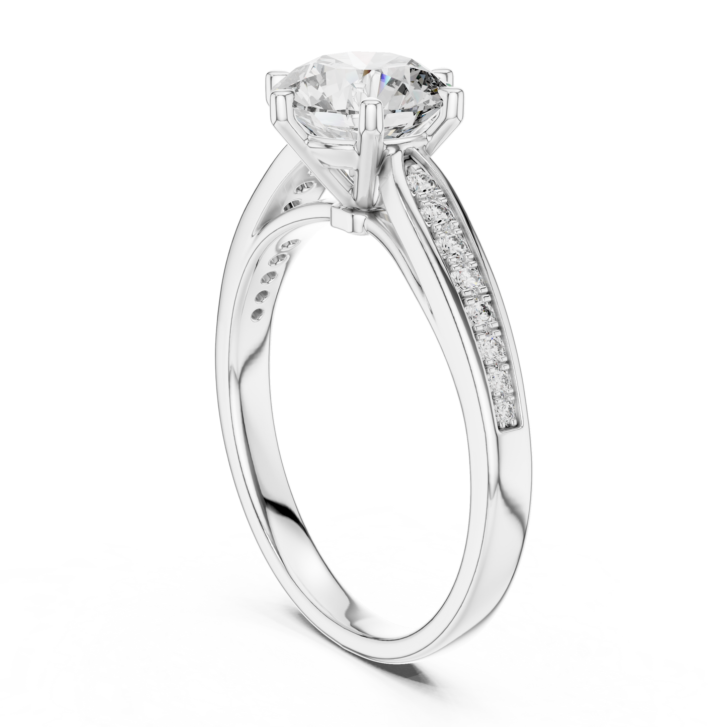 Round Engagement Ring with Side Accent Diamonds in 14K Yellow Gold