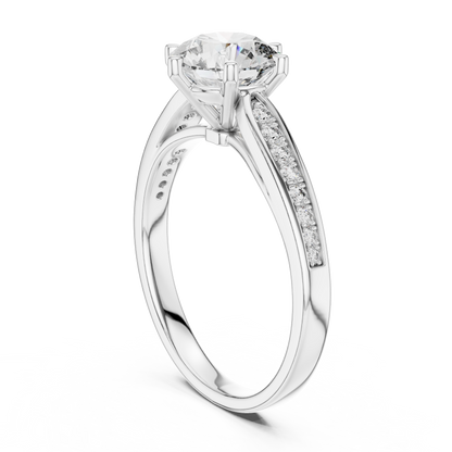 Round Engagement Ring with Side Accent Diamonds in 14K Yellow Gold