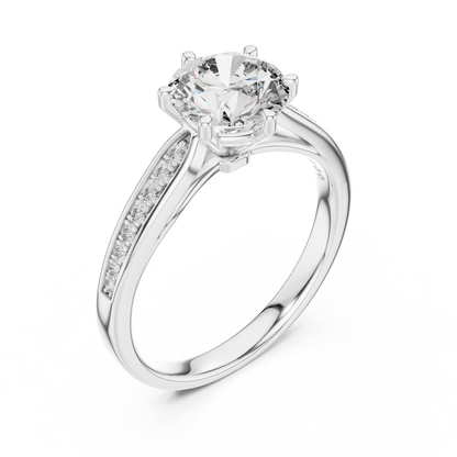 Round Engagement Ring with Side Accent Diamonds in 14K Yellow Gold