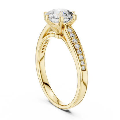 Round Engagement Ring with Side Accent Diamonds in 14K Yellow Gold
