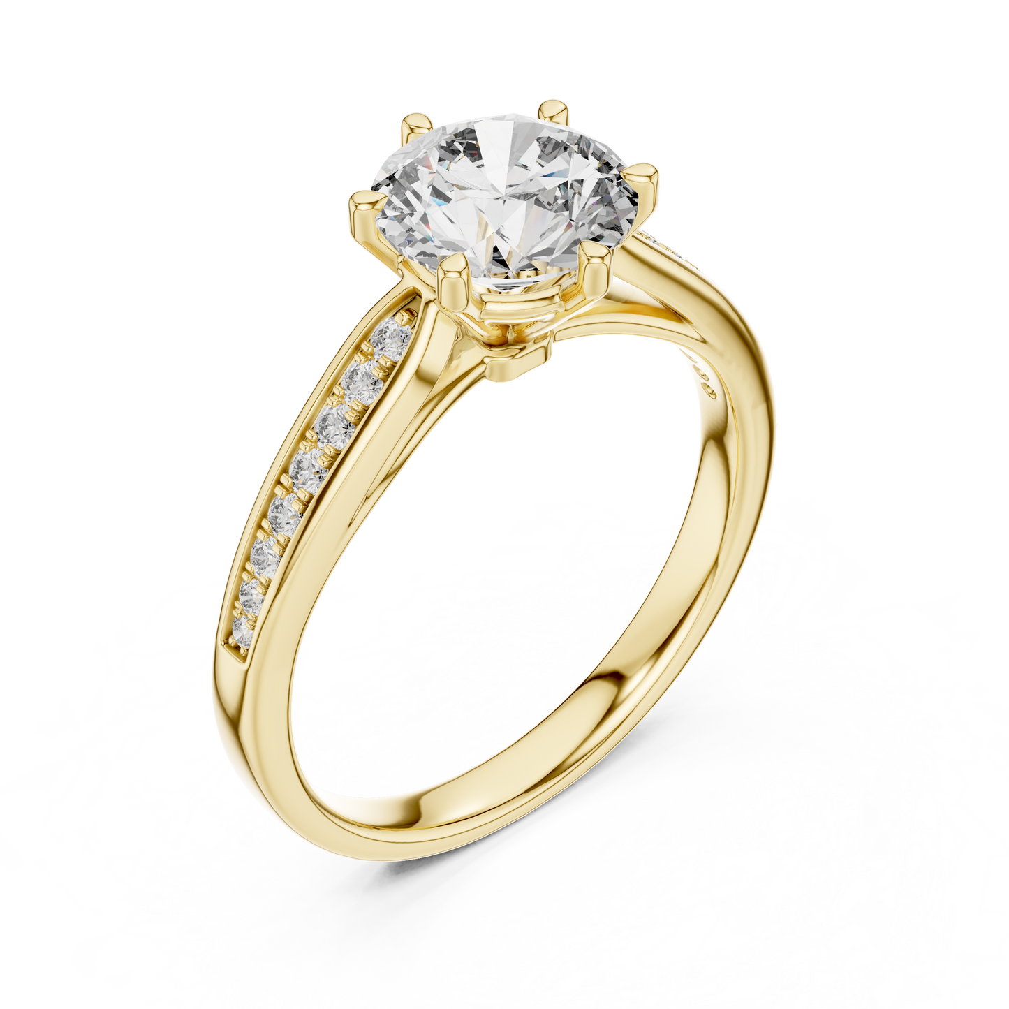 Round Engagement Ring with Side Accent Diamonds in 14K Yellow Gold