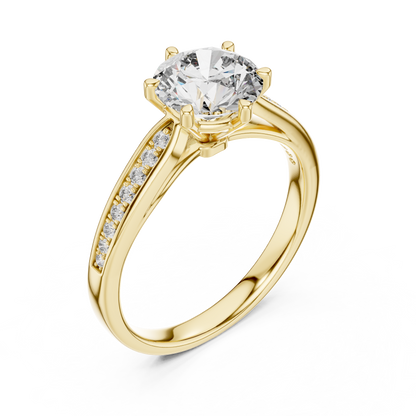 Round Engagement Ring with Side Accent Diamonds in 14K Yellow Gold
