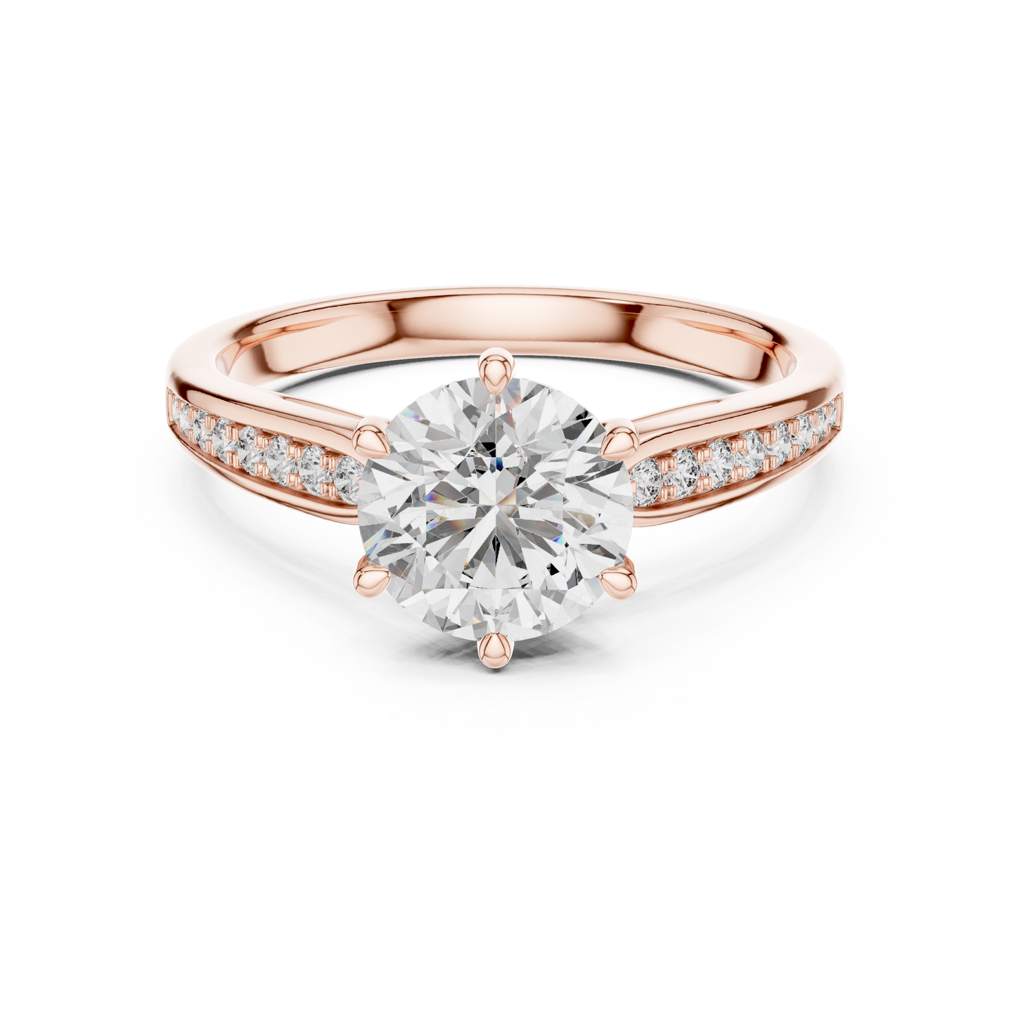 Round Engagement Ring with Side Accent Diamonds in 14K Yellow Gold