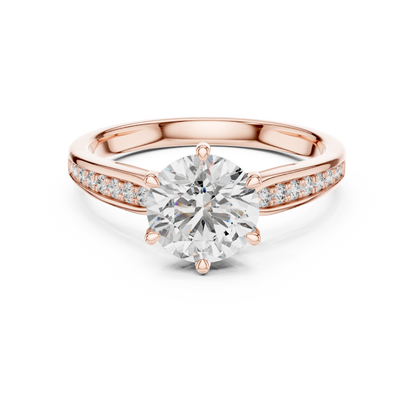Round Engagement Ring with Side Accent Diamonds in 14K Yellow Gold