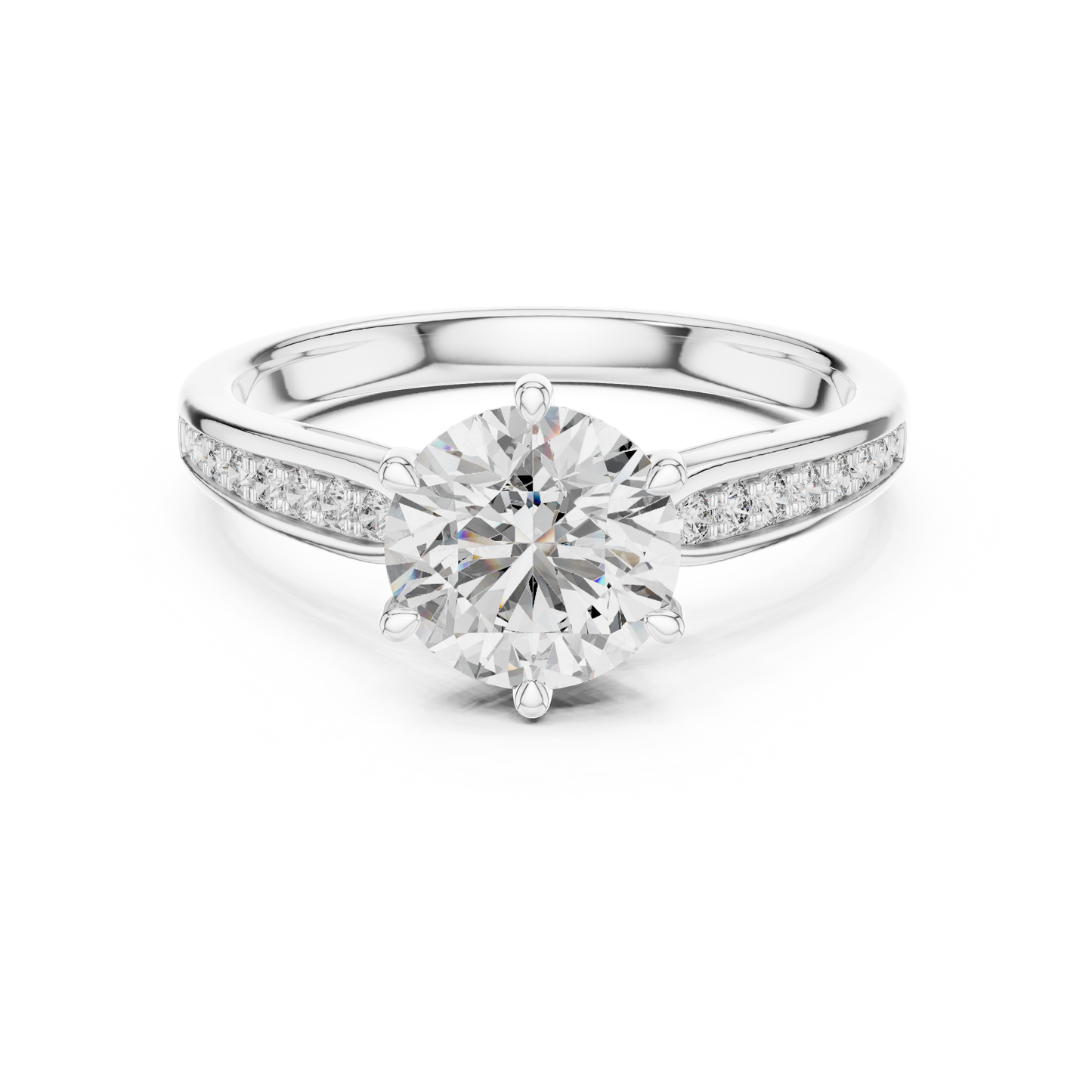 Round Engagement Ring with Side Accent Diamonds in 14K Yellow Gold