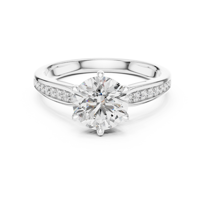 Round Engagement Ring with Side Accent Diamonds in 14K Yellow Gold