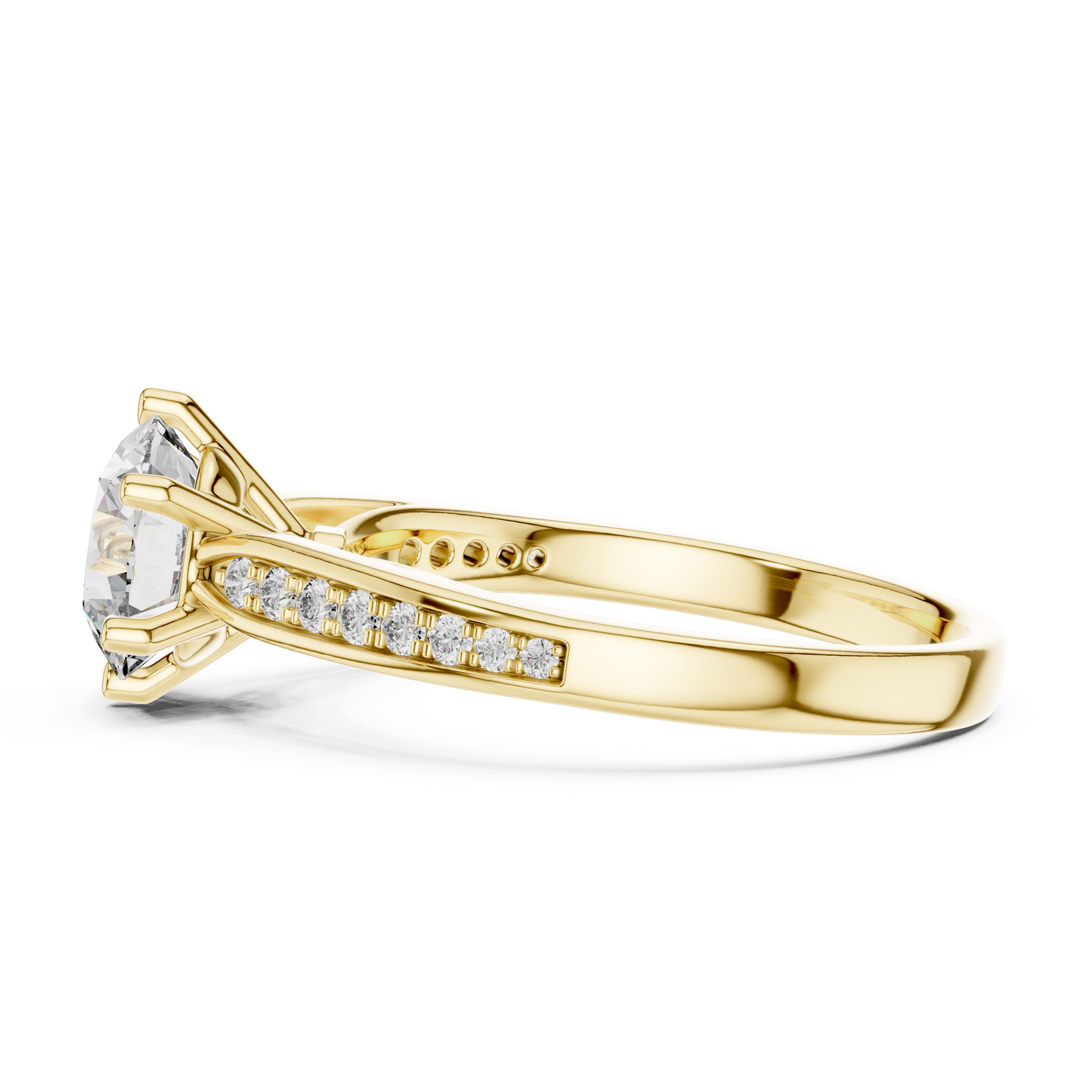 Round Engagement Ring with Side Accent Diamonds in 14K Yellow Gold