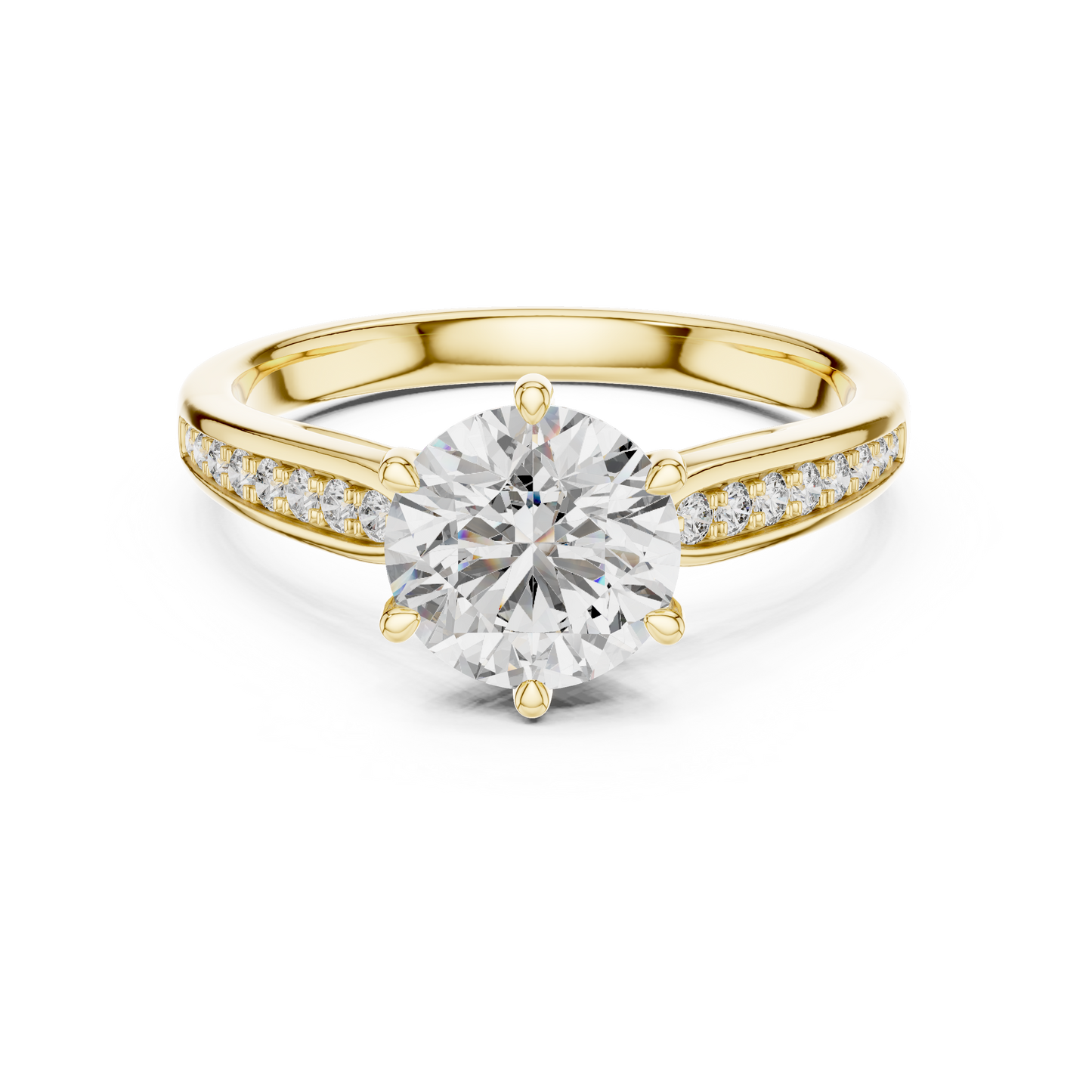 Round Engagement Ring with Side Accent Diamonds in 14K Yellow Gold